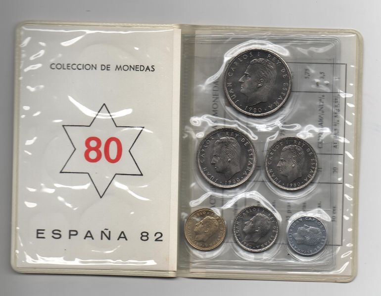 ESPAÑA CARTERA OFICIAL DE PESETAS J. CARLOS I DEL AÑO 1980 MUNDIAL